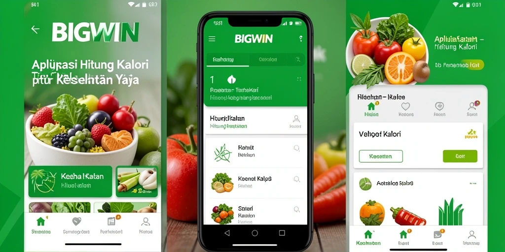 Tampilan antarmuka pengguna BIGWIN yang menarik untuk menghitung kalori.