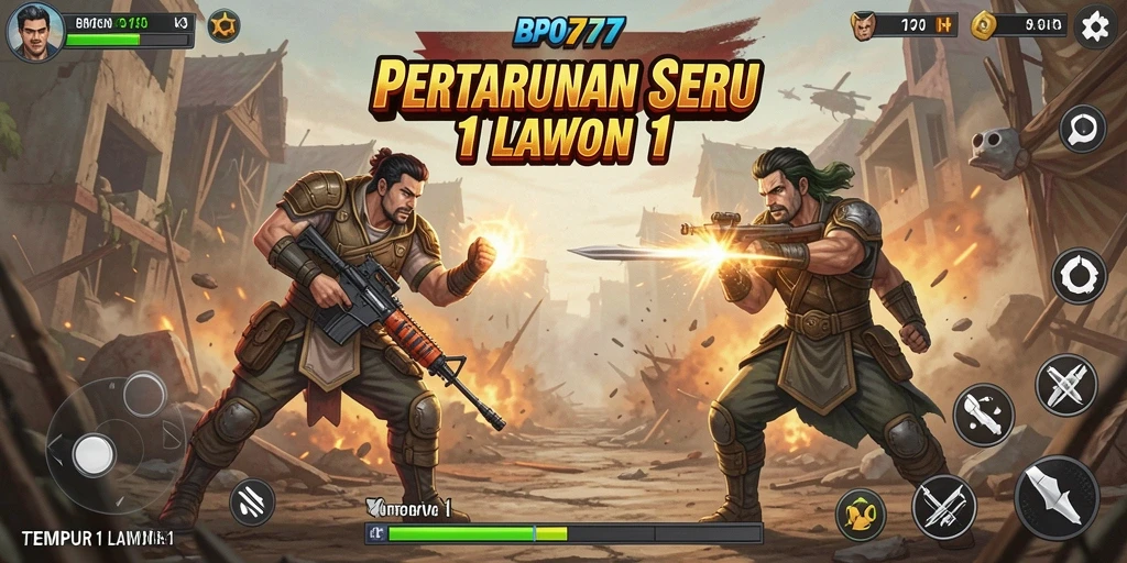 Antarmuka BPO777 menampilkan pertarungan mendebarkan 1 lawan 1.