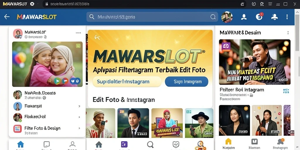 Screenshot aplikasi MAWARSLOT dengan tampilan filter Instagram yang menarik.