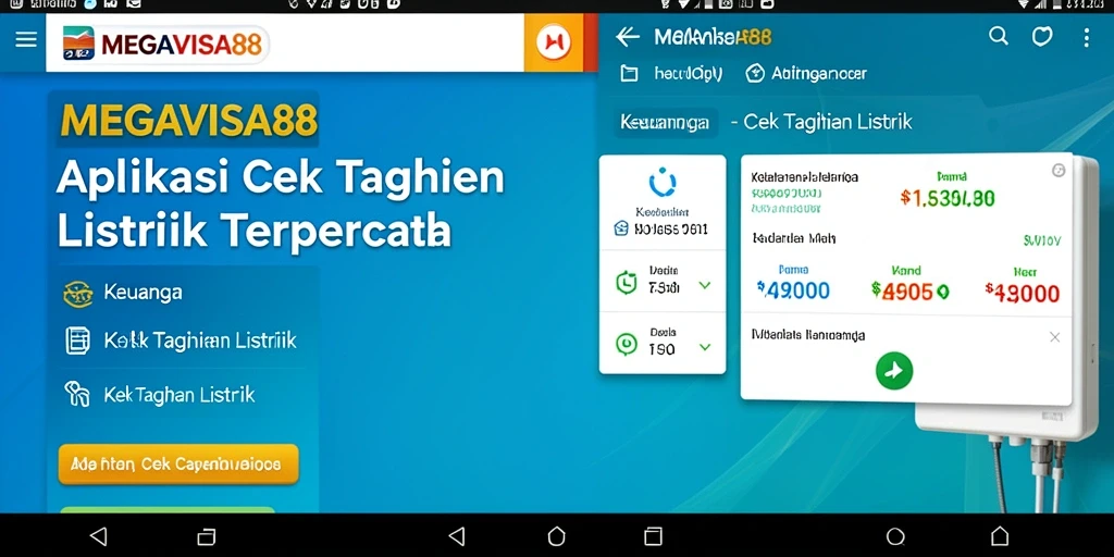 Tampilan antarmuka MEGAVISA88 dengan fitur cek tagihan listrik.